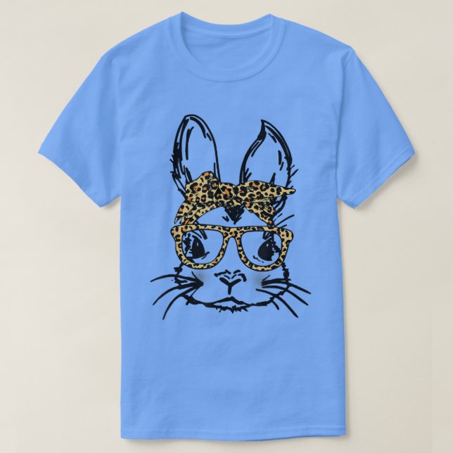 Bunny Face Leopard Messy Bun Sunglasses Bandana Ea T-Shirt (Design Front)