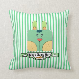 Bunny Face on Stripes - Green (Personalized) Throw Pillow