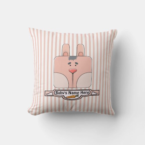 Bunny Face on Stripes _ Pink Personalized Throw Pillow