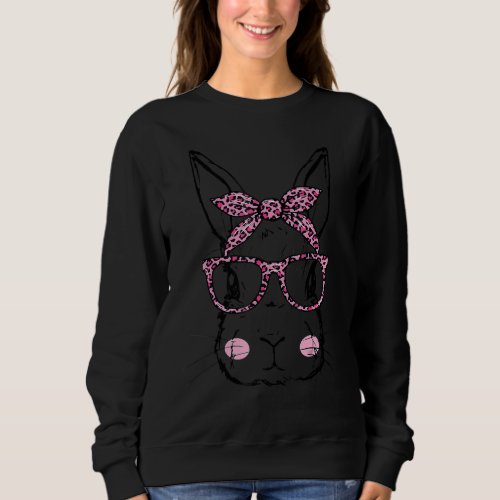 Bunny Face Pink Leopard Glasses Easter Day Women G Sweatshirt