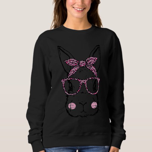 Bunny Face Pink Leopard Glasses Easter Day Women G Sweatshirt