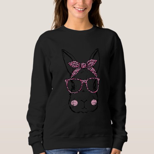 Bunny Face Pink Leopard Glasses Easter Day Women G Sweatshirt