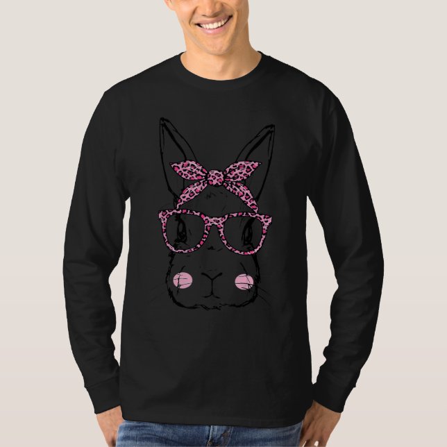 Bunny Face Pink Leopard Glasses EASTER Day Women G T-Shirt (Front)