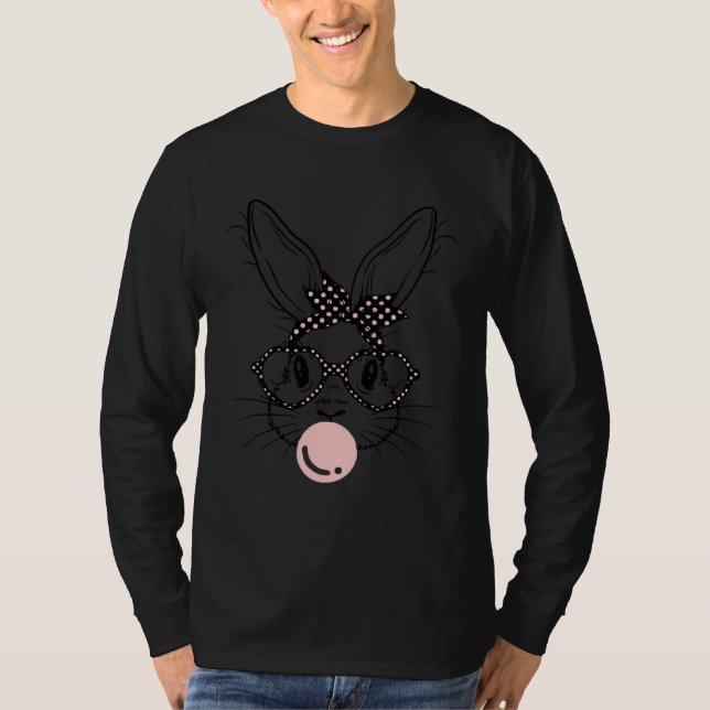 Bunny Face Polka Dots Glasses Bubble Gum Easter Da T-Shirt (Front)