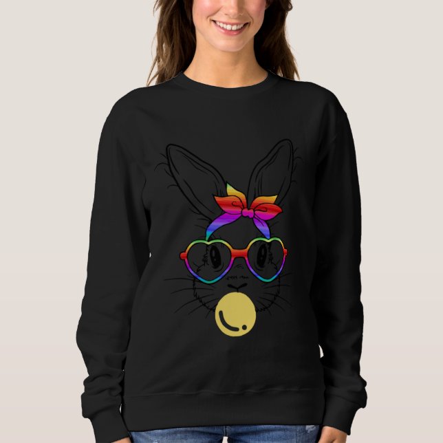 Bunny Face Rainbow Glasses Bubble Gum Easter Day Sweatshirt (Front)