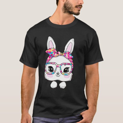 Bunny Face Sunglasses Tie Dye Glasses Headband Eas T_Shirt