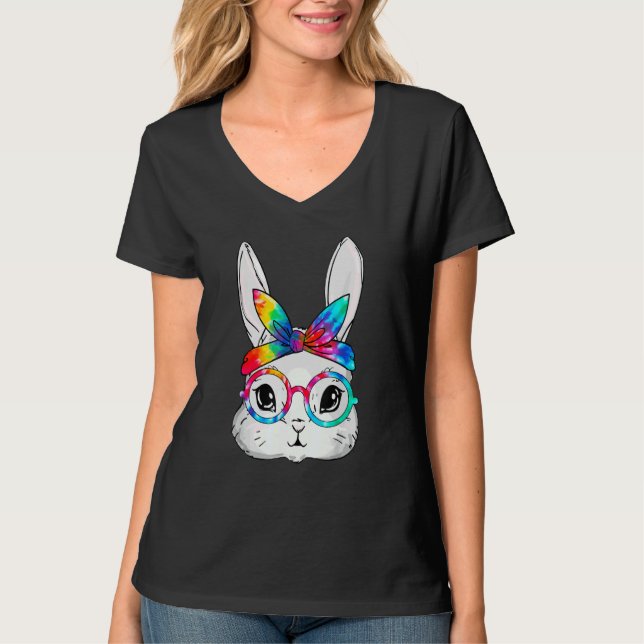 Bunny Face Sunglasses Tie Dye Glasses Headband Eas T-Shirt (Front)