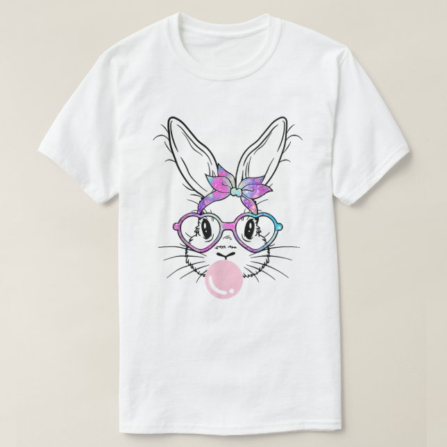 Bunny Face Tie Dye Glasses Bubble Gum Easter Day T-Shirt (Design Front)