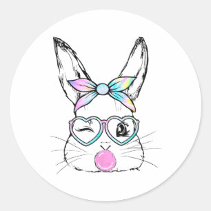 Bunny Face Wink Eyes Bandana Heart Gles Bubblegum  Classic Round Sticker