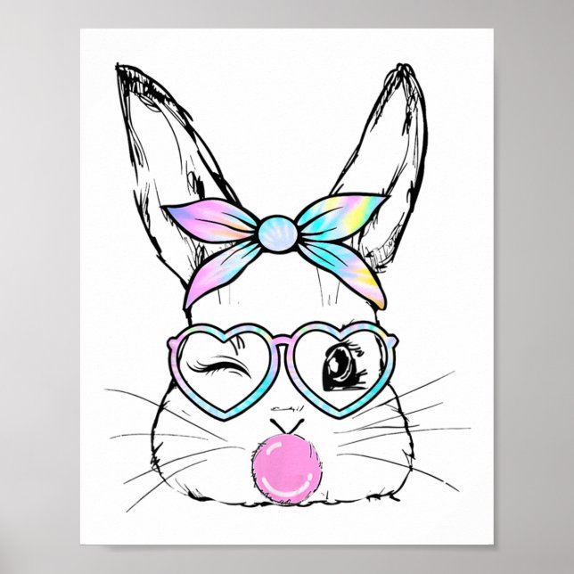 Bunny Face Wink Eyes Bandana Heart Gles Bubblegum  Poster (Front)