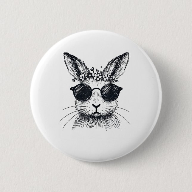 Bunny Face with Flower Crown Easter Day for Women  Button (Front)