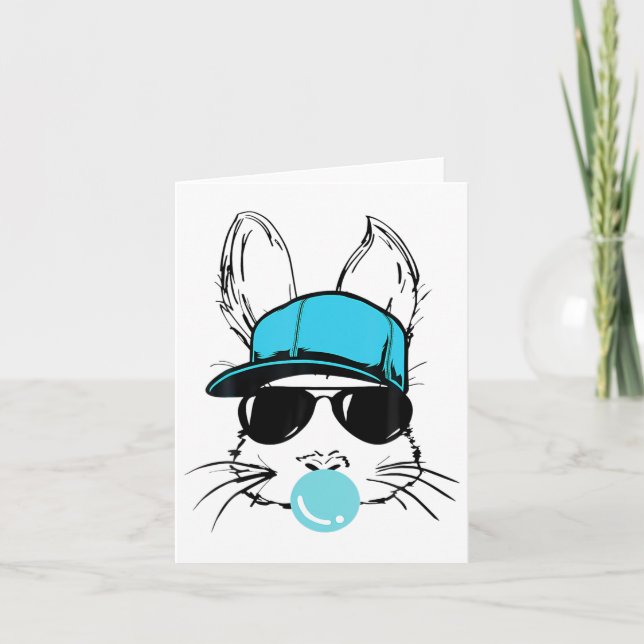 Bunny Face With Hat Sungles Bubble Gum Easter Day  Card (Front)