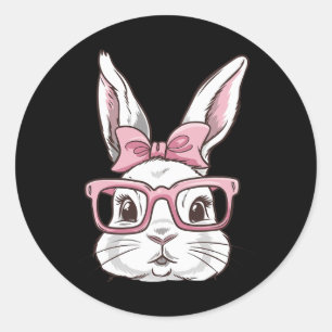 Bunny Face With Pink Sungles Bow Tie Easter Day Gi Classic Round Sticker