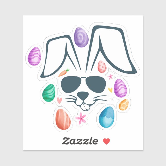 Bunny Face With Shades Funny Easter Boys Men Kids Sticker (Sheet)
