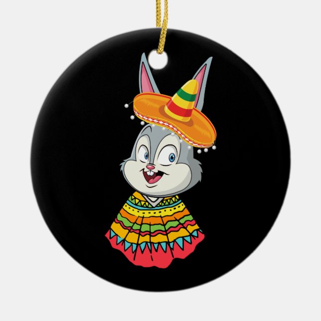 Bunny Face With Sombrero Hat Cinco De Mayo Easter  Ceramic Ornament (Front)