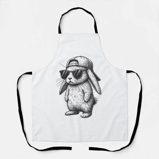 Bunny Face With Sunglasses Cap Easter Day for Boys Apron (Front)
