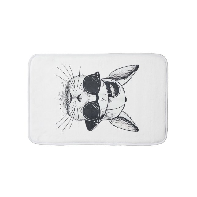 Bunny Face with Sunglasses Cap Easter Day for Boys Bath Mat (Front)