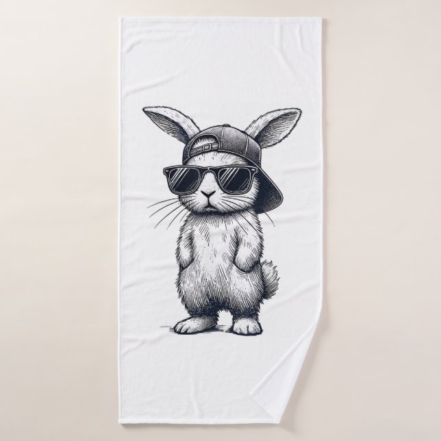Bunny Face with Sunglasses Cap Easter Day for Boys Bath Towel (Bath Towel)