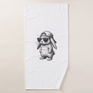 Bunny Face With Sunglasses Cap Easter Day for Boys Bath Towel