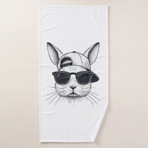Bunny Face with Sunglasses Cap Easter Day for Boys Bath Towel