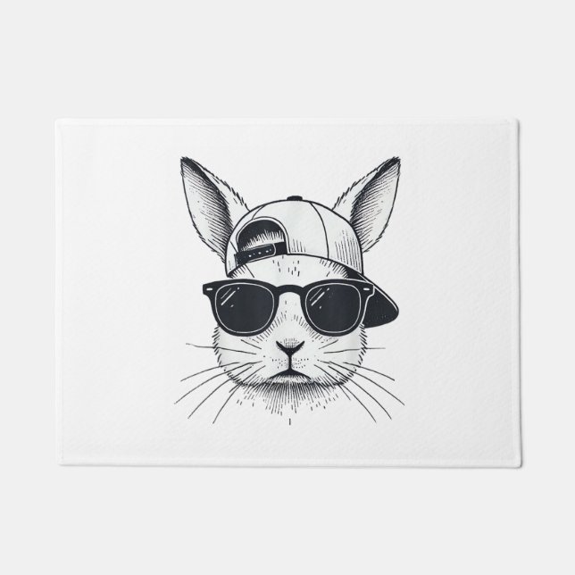 Bunny Face with Sunglasses Cap Easter Day for Boys Doormat (Front)