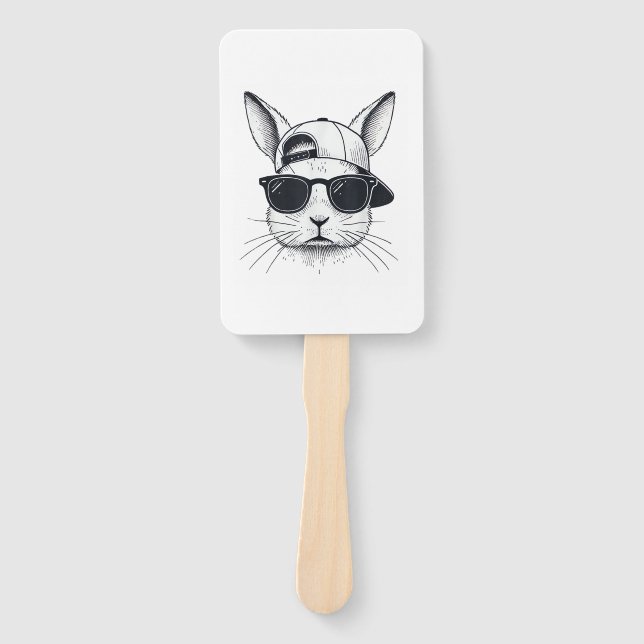Bunny Face with Sunglasses Cap Easter Day for Boys Hand Fan (Front)