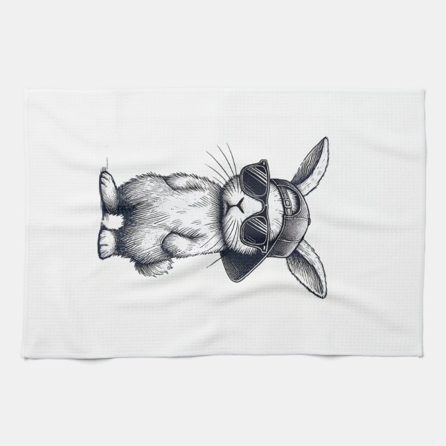 Bunny Face with Sunglasses Cap Easter Day for Boys Kitchen Towel (Horizontal)
