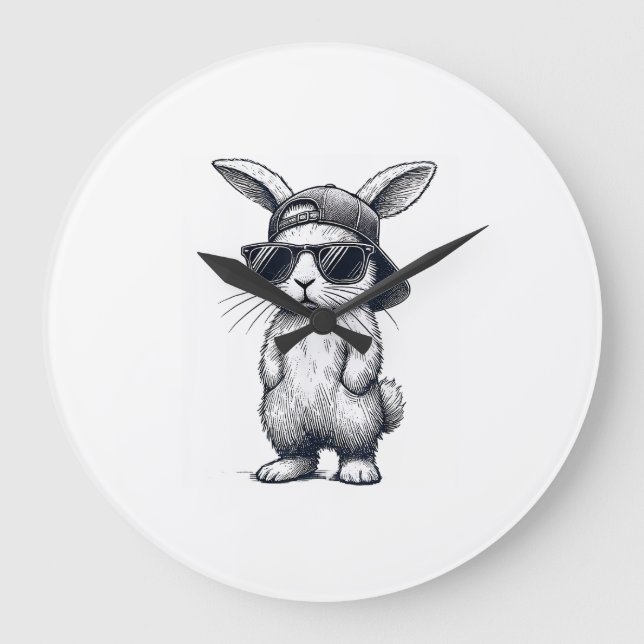 Bunny Face with Sunglasses Cap Easter Day for Boys Large Clock (Front)