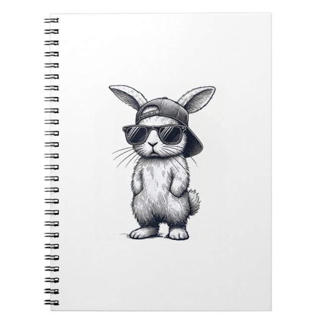 Bunny Face with Sunglasses Cap Easter Day for Boys Notebook (Front)