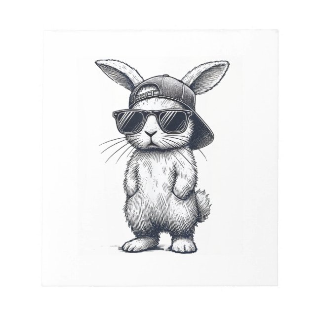 Bunny Face with Sunglasses Cap Easter Day for Boys Notepad (Front)