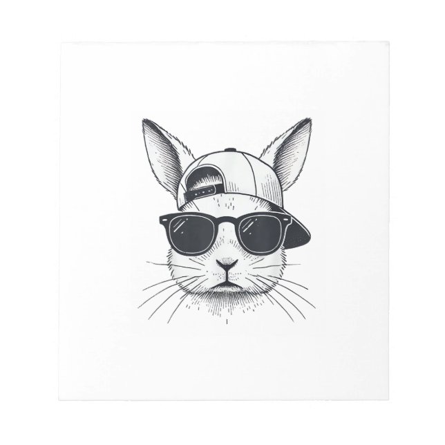 Bunny Face with Sunglasses Cap Easter Day for Boys Notepad (Front)