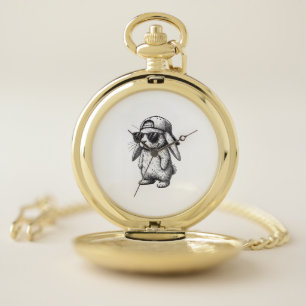Bunny Face With Sunglasses Cap Easter Day for Boys Pocket Watch