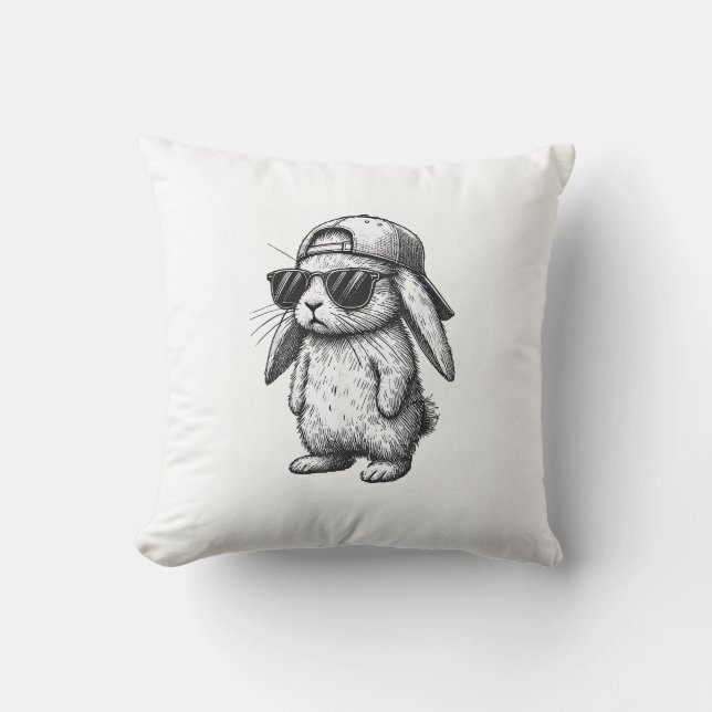 Bunny Face With Sunglasses Cap Easter Day for Boys Throw Pillow (Front)