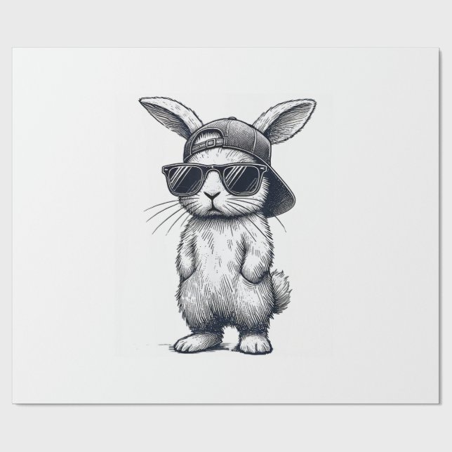 Bunny Face with Sunglasses Cap Easter Day for Boys Wrapping Paper (Flat)