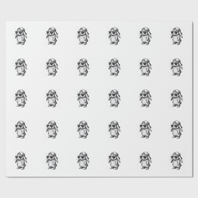 Bunny Face With Sunglasses Cap Easter Day for Boys Wrapping Paper (Flat)