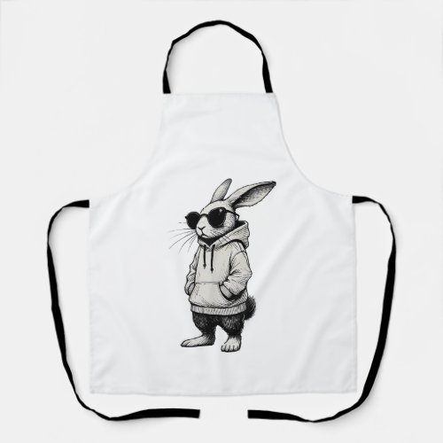 Bunny Face with Sunglasses Easter Day for Boys Men Apron