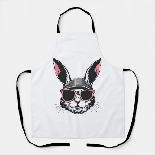 Bunny Face With Sunglasses Easter Day For Boys Men Apron