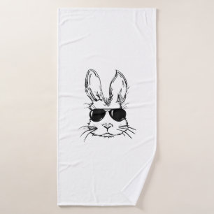 Bunny Face With Sunglasses Easter Day for Boys Men Bath Towel