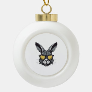 Bunny Face With Sunglasses Easter Day For Boys Men Ceramic Ball Christmas Ornament