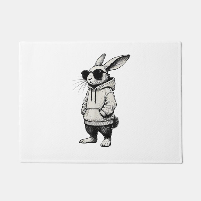 Bunny Face with Sunglasses Easter Day for Boys Men Doormat (Front)
