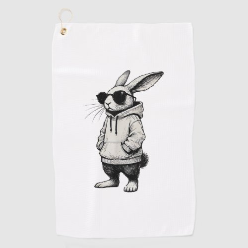 Bunny Face with Sunglasses Easter Day for Boys Men Golf Towel