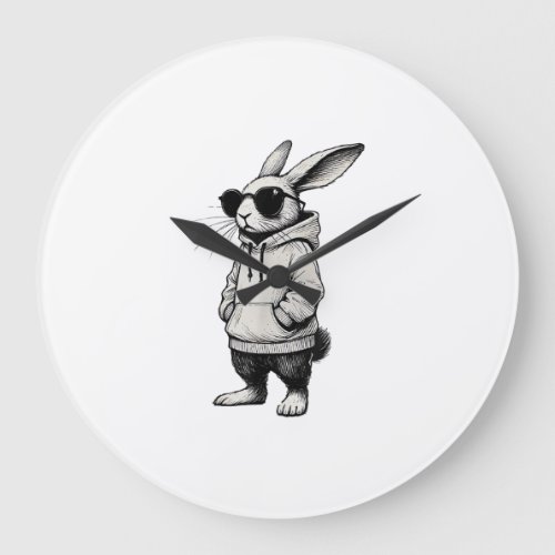 Bunny Face with Sunglasses Easter Day for Boys Men Large Clock