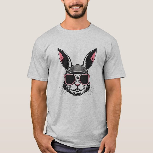 Bunny Face With Sunglasses Easter Day For Boys Men T-Shirt (Front)