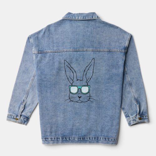 Bunny Face With Sunglasses Easter Day For Kids Adu Denim Jacket