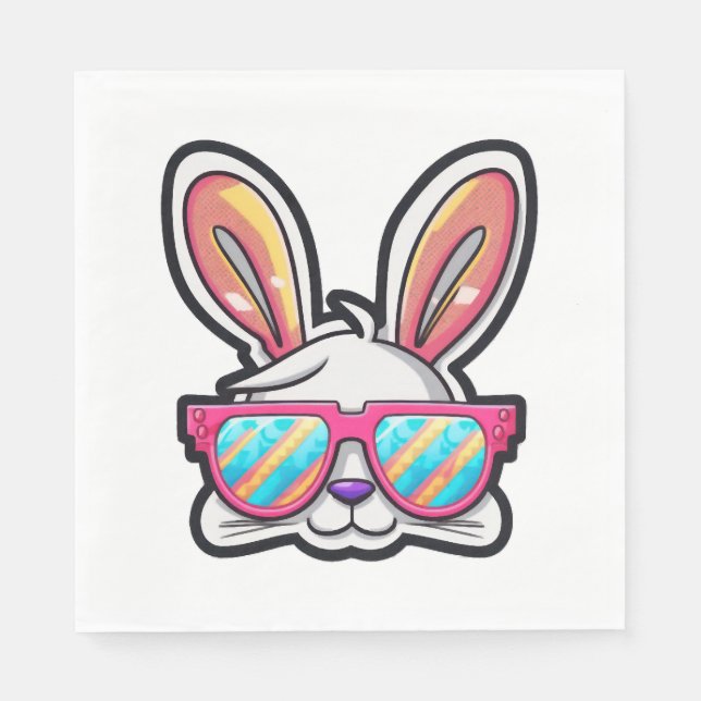 bunny face with sunglasses easter day   napkins (Front)
