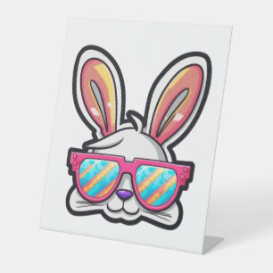 bunny face with sunglasses easter day pedestal sign