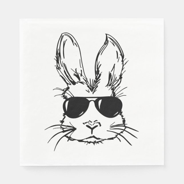 Bunny Face With Sunglasses For Easter Day Napkins (Front)