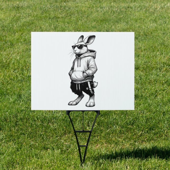Bunny Face With Sunglasses Happy Easter Day Sign (Insitu)