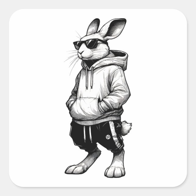 Bunny Face With Sunglasses Happy Easter Day Square Sticker (Front)