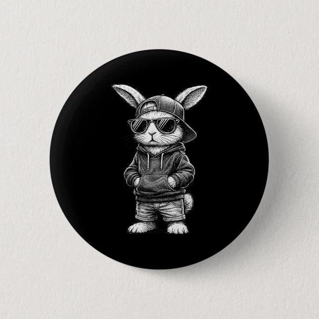 Bunny Face With Sungles Funny Easter Day For Boys  Button (Front)